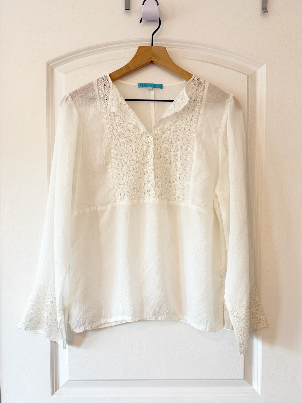 Johnny Was Vintage White Sheer Eyelet Blouse Sz Large Boho